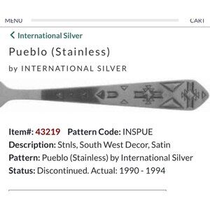 Vintage Pueblo Stainless Steel TeaSpoons Set Of 7 International Silver Satin